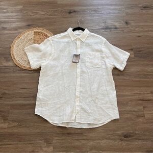 PORTER & ASH 100% Linen Mens Button Down Short Sleeve Shirt NWT